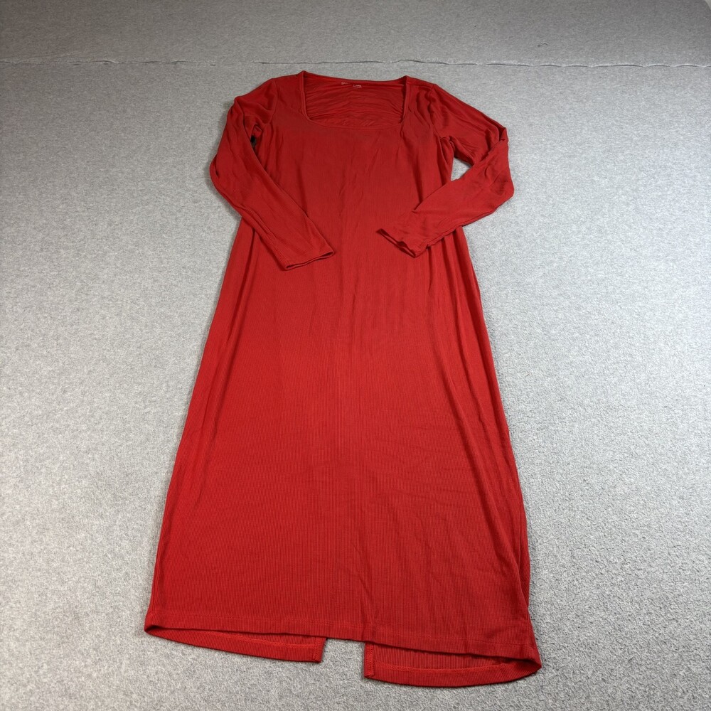Spiritual Gangster Luly Dress Women XL Red Ribbed Long Sleeve Maxi Modal Bodycon